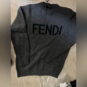 FENDI Men’s Pullover Gray Wool Sweater Jumper Size 54 AUTHENTIC